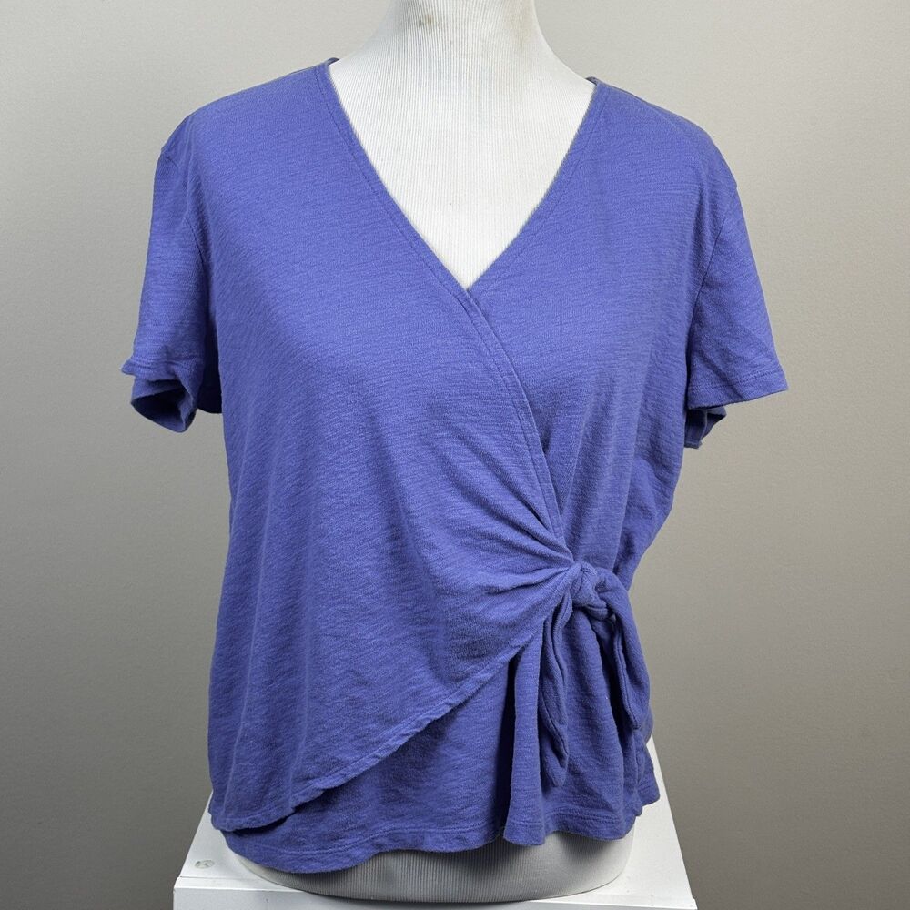 Old Navy Women’s Blue V-Neck Wrap Tie Front Short Sleeve Knit 100% Cotton Tee L
